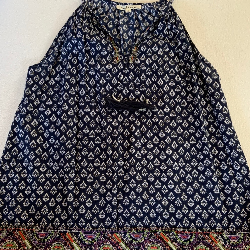 Navy blue summer tank with beaded detail